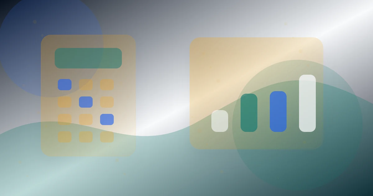 Visual editorial de calculo financiero con composicion calculator-dashboard para Ahorro