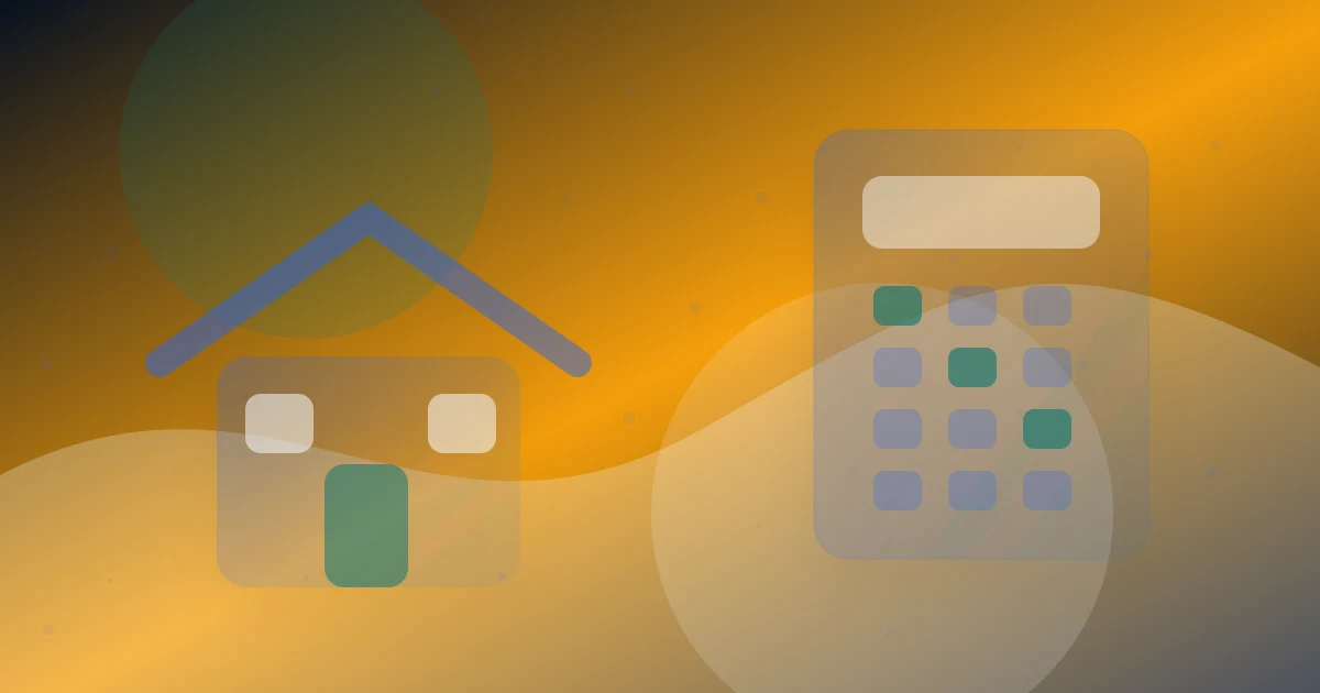 Visual editorial de calculo financiero con composicion rent-home para Calculadora Ahorro Entrada Vivienda